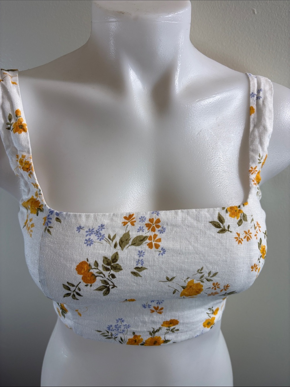 Reformation Cream Floral Square-Neck Crop Top with Yellow Blossoms - Picture 7 of 12